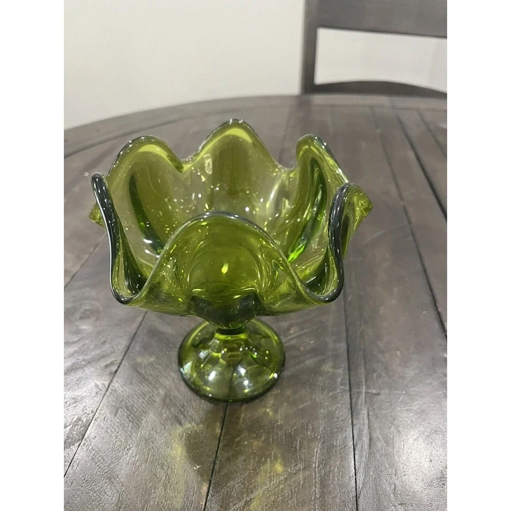 Viking Green Swung Glass‎ Handkerchief Vase 5.75